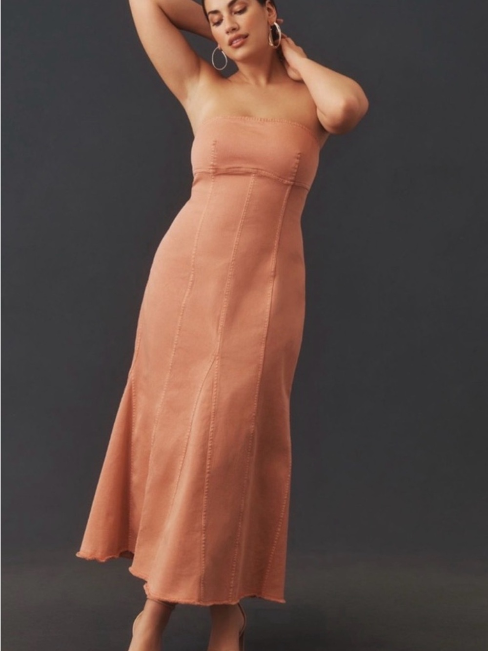 PILCRO ICON FLUTED MIDI DRESS Coral size 2X Anthropologie NWT